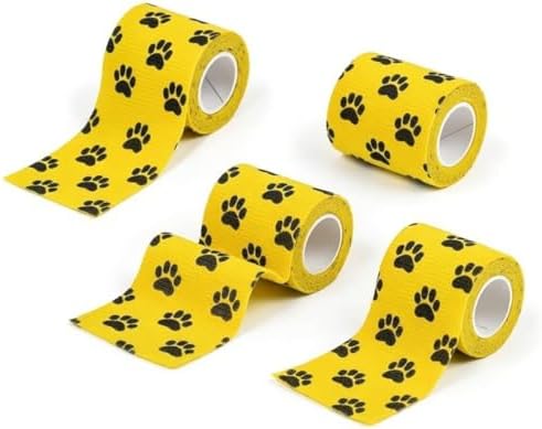 Octacare Su Geçirmez Kendinden Yapışkanlı Kedi ve Köpek Pati Bandajı, Sarı, 5 cm x 4.5 metre, 4 Adet