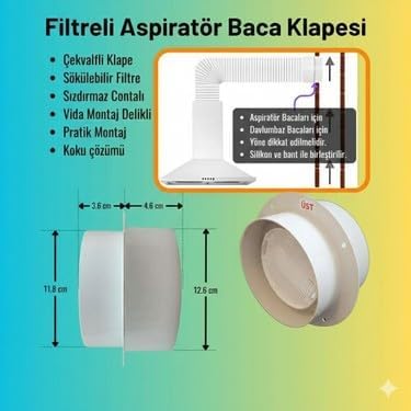 YAPI Filtreli Baca Klapesi - Aspiratör Davlumbaz Koku Önleyici - Bacadan Gelen Haşerelere Son