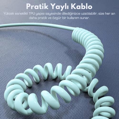 0860 USB Type-C Lightning 4'ü 1 Arada 65W PD Hızlı Şarj Data Kablosu 1.5m Spiral Çevirici Akıllı Hibrit Bağlantı (4-in-1)