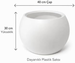 Modern İç ve Dış Mekan 40x30 cm Beyaz Plastik Dekoratif Yuvarlak Saksı