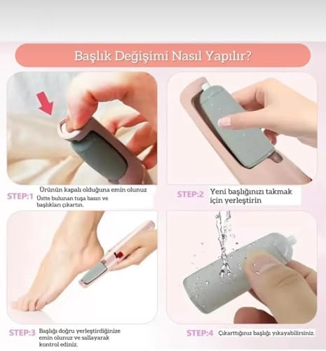 Ayak Törpüsü, 2 Değiştirilebilir Başlıklı, Nasır ve Sertleşmiş Deri Temizleyici, Ergonomik Tasarım