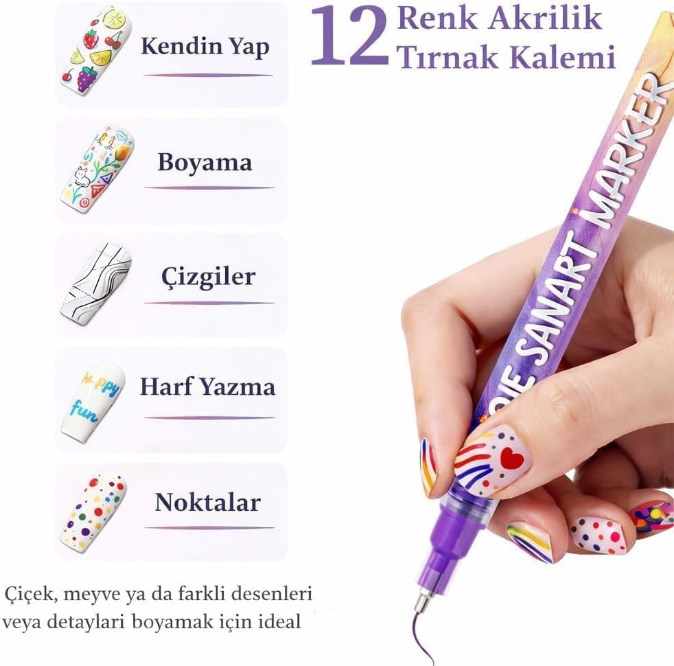 Alternative view of RIVANO 12 Renk Oje Sanatı Kalemi Seti, Su Bazlı Hızlı Kuruyan Tırnak Art Kalemi, Çocuklar ve Yetişkinler İçin Kolay Tırnak Boyama ve Nail Art Tasarım Seti