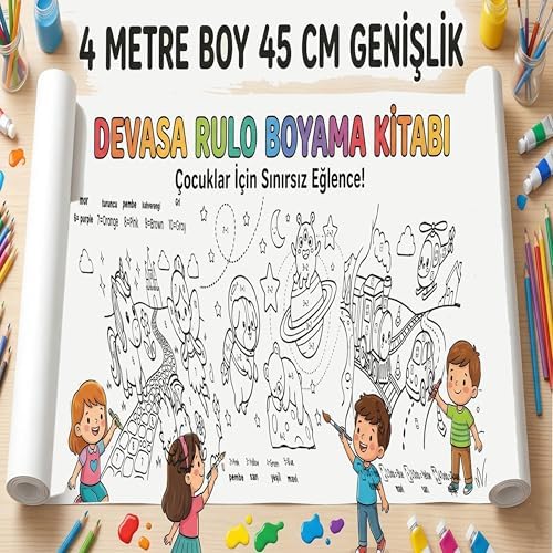 Alternative view of Devasa Rulo Boyama Kağıdı 4 Metre Sayılarla Boyama Türkçe İngilizce Renk Öğreten Aktivite Kağıdı