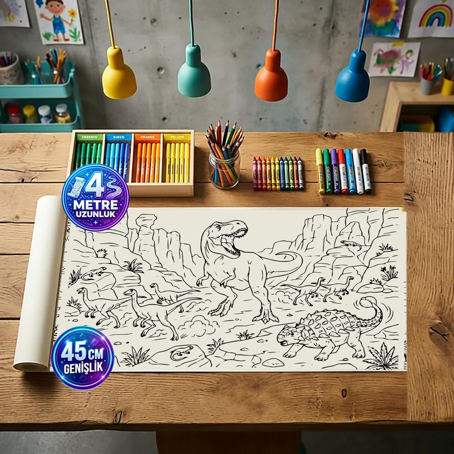Boyama Kağıdı Dev Rulo Dinazorlar Dünyası 4 Metre 45cm Genişlik