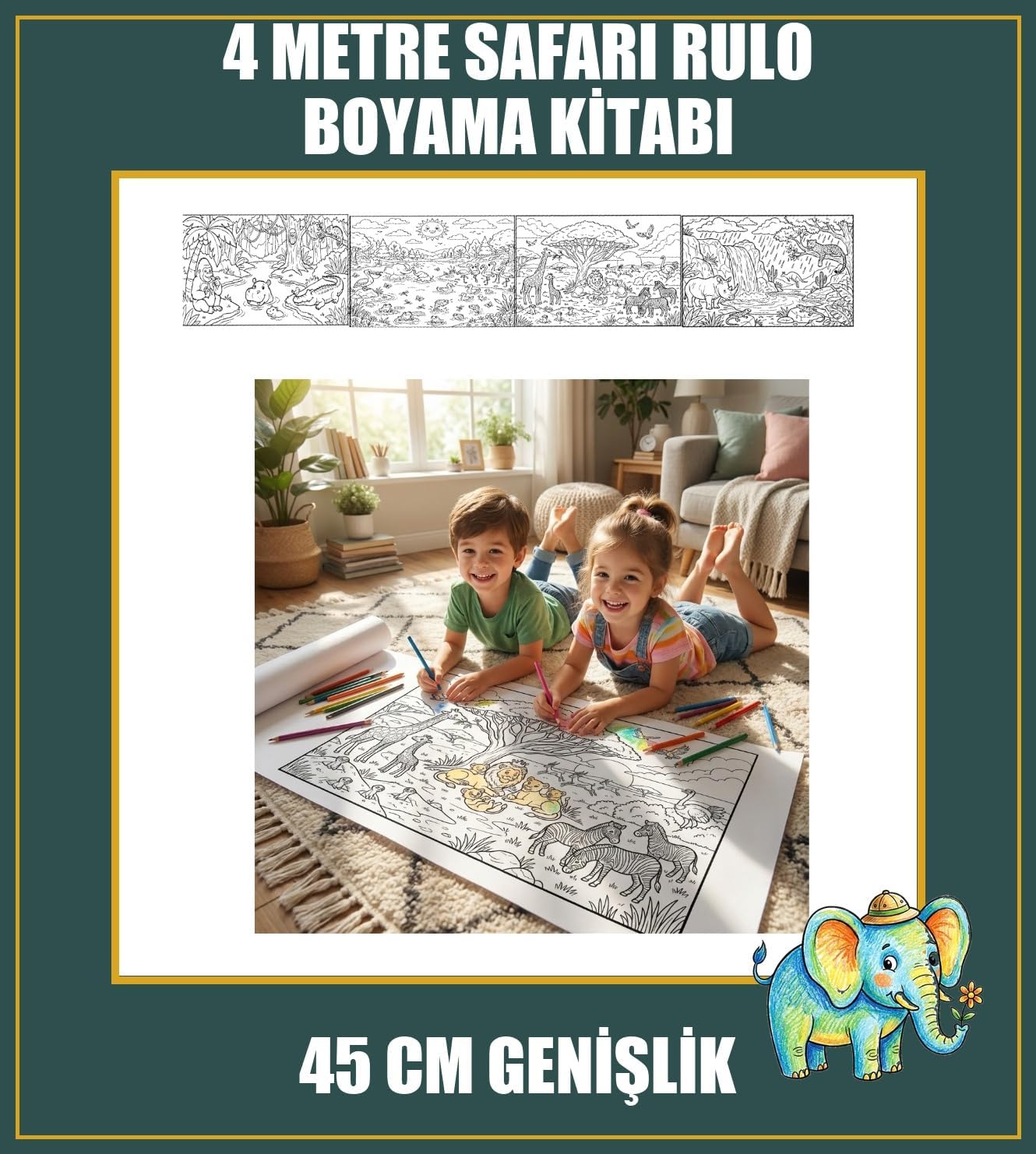 Orman Macerası Dev Rulo Boyama Kağıdı 4 Metre 45 cm Genişlik