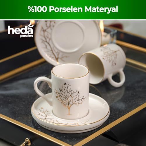 Alternative view of Heda Porselen Hayat Ağacı 4 Parça 2 Kişilik Porselen Kahve Fincan Takımı 100 ml – Şık Desenli Türk Kahvesi Seti