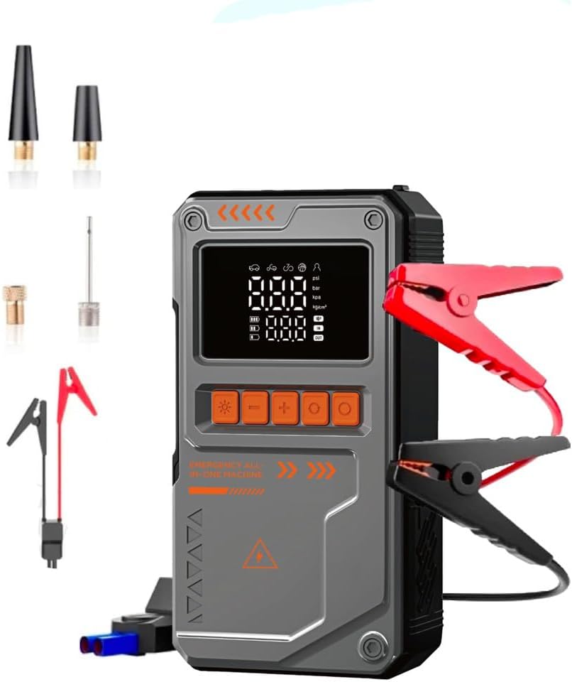 Auhma 4’ü 1 Arada 10000 Mah Şarjlı Araç Akü Takviye Cihazı – Jump Starter, Dijital Hava Kompresörü, Powerbank & LED Fener – 150 Psı Lastik Şişirme, Usb-C Hızlı Şarjlı Akü Destek Ünitesi