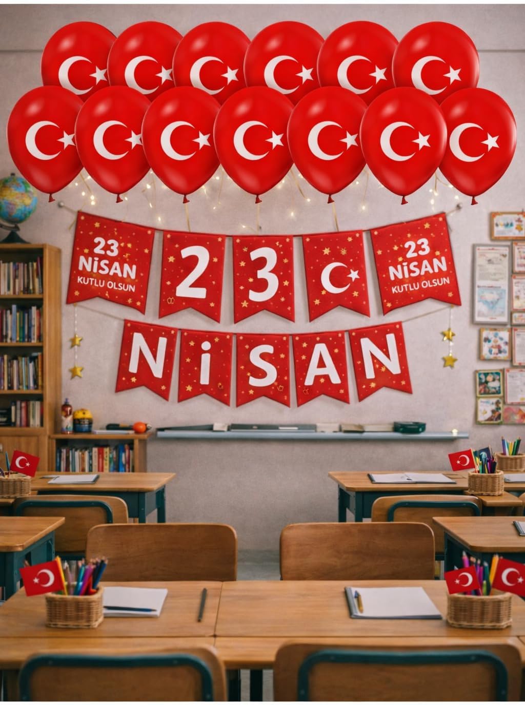 Alternative view of 23 Nisan Dekoratif Süsü Flama Okul Süsü, Atatürklü Balon, Türk Bayrağı Pano Süsleri 2026