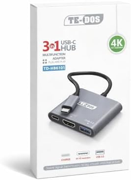 Alternative view of 3 in 1 USB-C Hub - 4K HD Çözünürlük, USB 3.0, HDTV Bağlantısı, Plug and Play, Sürücü, Kamera ve Cihazlar için Uyumlu, Yüksek Hızda Veri Aktarımı ve Şarj İmkanı | TD-HB6101