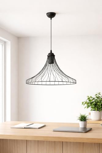 Alternative view of Modern Siyah Tel Avize Sarkıt Lamba – Endüstriyel Metal Pendant Light, Yemek Masası, Salon, Mutfak ve Yatak Odası için Minimal Tavan Aydınlatması