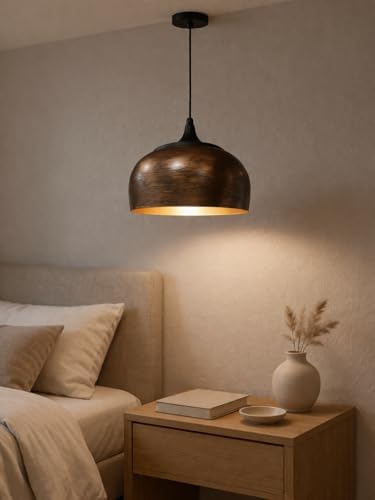 Modern Sarkıt Avize, Metal Dome Pendant Lamp, Rustik Bakır Görünümlü Tavan Aydınlatması, Mutfak Ada & Salon için Minimal Endüstriyel Avize