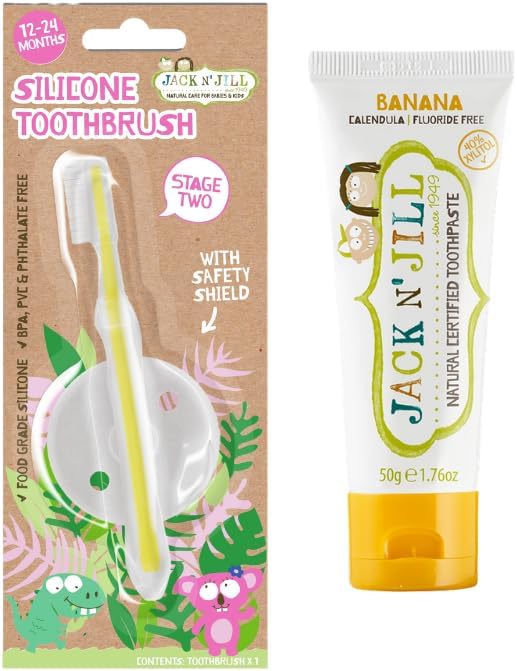 N' Jıll N Jill Bebek Diş Fırçalama Seti (Silikon Diş Fırçası + Muz Aromalı Macun 50G)