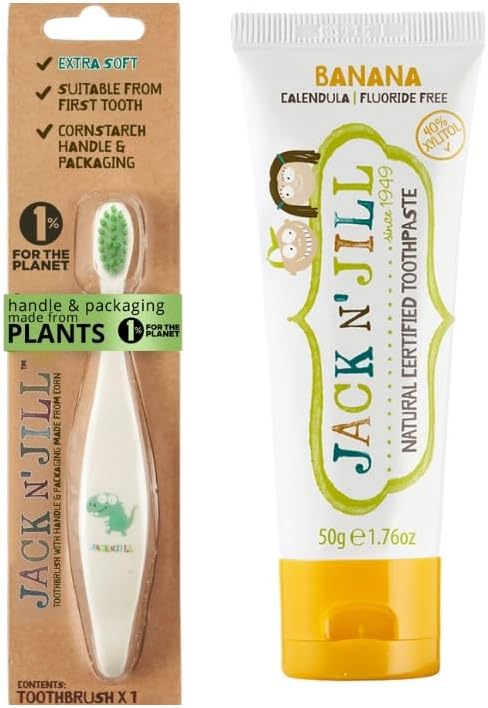 N' Jıll N Jill Bebek Diş Fırçalama Seti (Dino Diş Fırçası + Muz Aromalı Diş Macunu 50G)