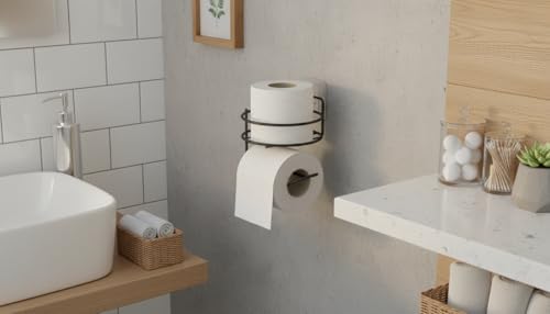 Yapışkanlı Tuvalet Kağıtlığı Tutacağı Askısı Mat Siyah Metal Tuvalet Kağıtlık Yuvarlak Model