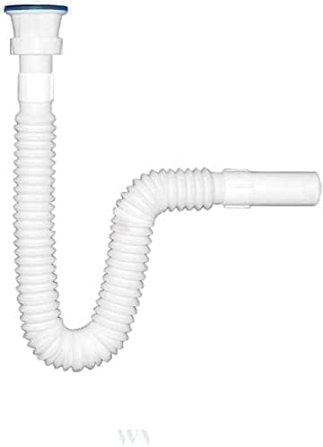 Esnek Lavabo Sifonu - Körüklü Sifon Takımı 1 1/2" - Paslanmaz Çelik Süzgeçli ve Contalı - Lavabo Altı Gider Borusu - Beyaz, Esnek Yapı Sök Tak Temizlenebilir Lavabo Sifonu