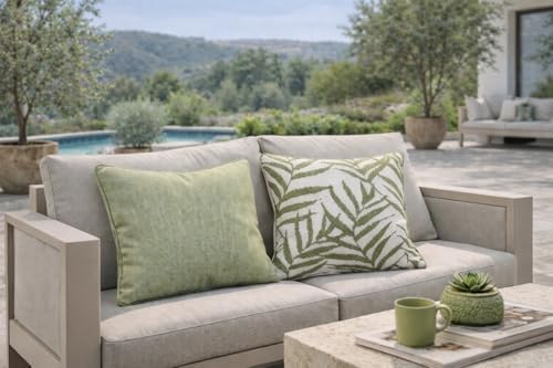Leaf Yeşil - Krem Dekoratif Yastık 45x45 cm – Suya Dayanıklı, Solmaya Dayanıklı Kumaş, Dolgulu Bahçe Balkon ve Teras Kırlenti