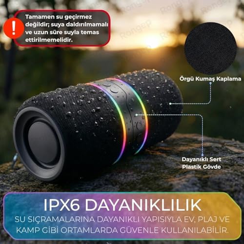 Taşınabilir Bluetooth Hoparlör - 10W TWS [Manyetik Özellikli] İki Parçaya Ayrılabilen RGB Işıklı IPX6 Suya Dayanıklı Type-C Şarjlı Kablosuz Speaker (Siyah)