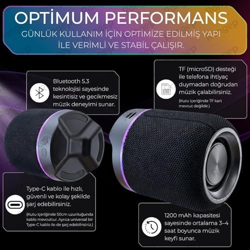 Alternative view of Taşınabilir Bluetooth Hoparlör - 10W TWS [Manyetik Özellikli] İki Parçaya Ayrılabilen RGB Işıklı IPX6 Suya Dayanıklı Type-C Şarjlı Kablosuz Speaker (Siyah)