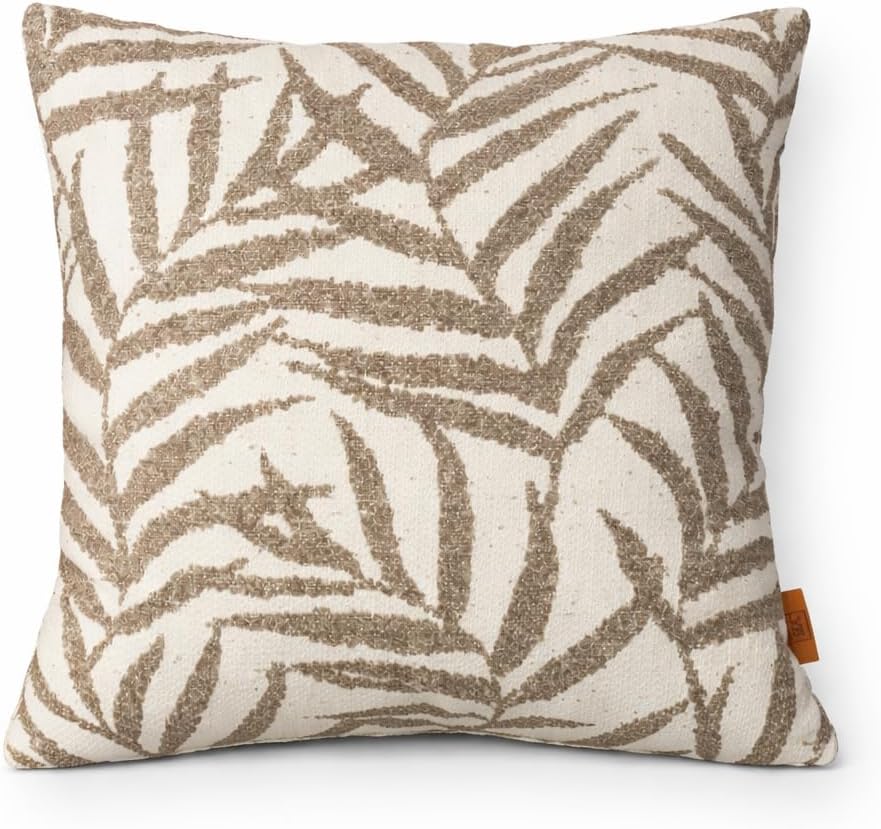 Leaf Gri - Krem - Taş rengi Dekoratif Yastık 45x45 cm – Suya Dayanıklı, Solmaya Dayanıklı Kumaş, Dolgulu Bahçe Balkon ve Teras Kırlenti
