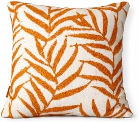 Sunset Leaf Turuncu - Krem Dekoratif Yastık 45x45 cm – desen, Solmaya Dayanıklı Kumaş, Suya Dayanıklı, Dolgulu, Bahçe, Balkon ve Teras Kırlenti