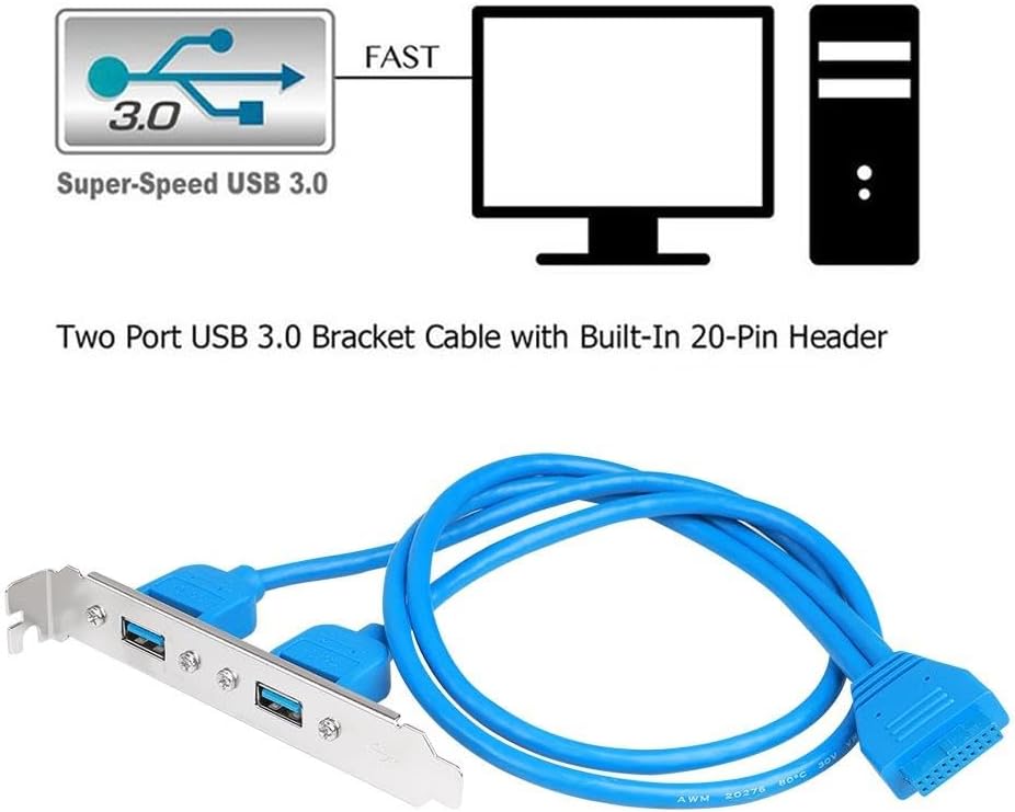 Alternative view of 9249 19 Pin USB 3.0 Arka Pci Panel Genişleme Braketi 2 Port Çoklayıcı Kablosu. bilgisayarın arkasına iki USB 3.0 bağlantı noktası ekleyin, anakart standart tam boy PC kart braketinde ekleyin