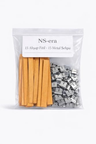 15 Adet Ahşap Fitil ve 15 Adet Metal Sehpa - 15 cm uzunluk, 1.5 cm Genişlik, Mum Yapımı İçin Doğal Ahşap Fitil Seti