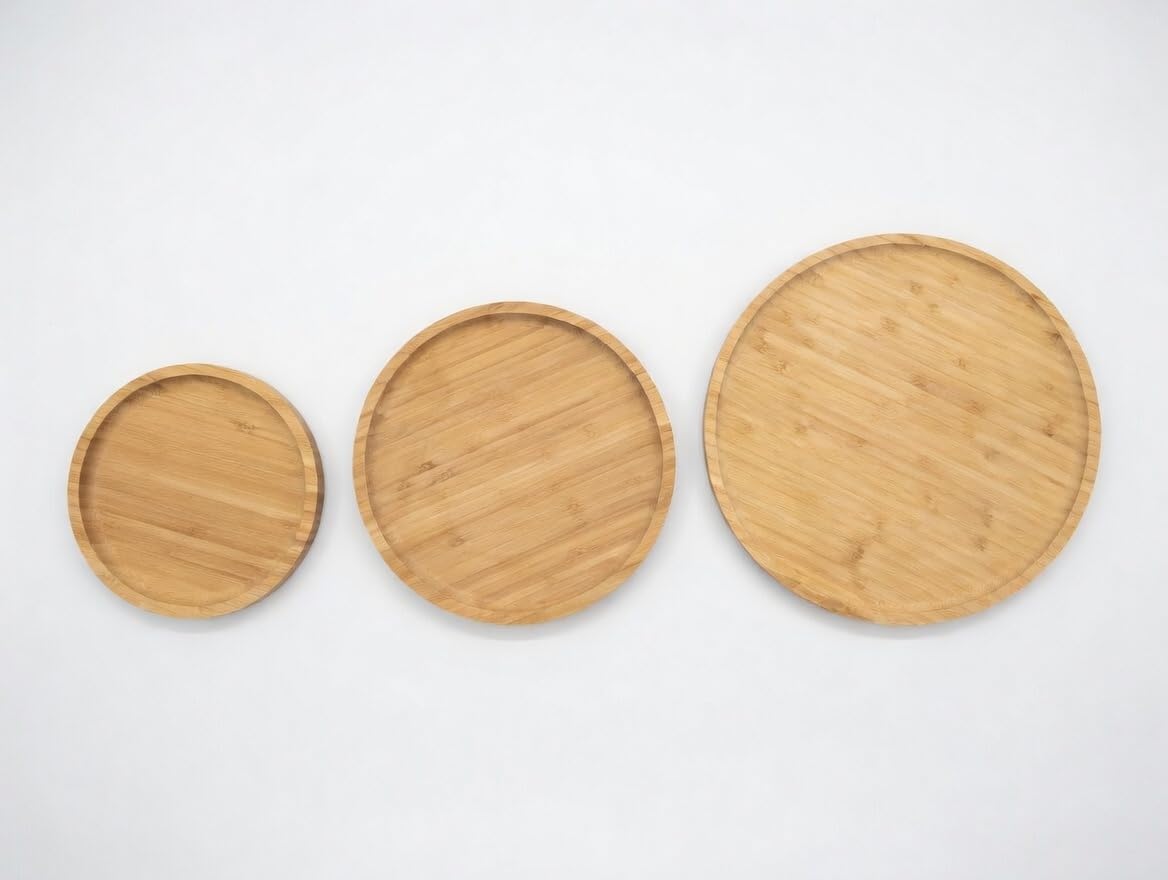 3'lü Bambu Sunum Tabağı Seti - 18cm 23cm 30cm Yuvarlak Servis Tabağı - Mutfak ve Sofra Düzenleyici