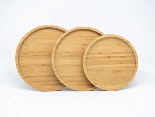 Alternative view of 3'lü Bambu Sunum Tabağı Seti - 18cm 23cm 30cm Yuvarlak Servis Tabağı - Mutfak ve Sofra Düzenleyici