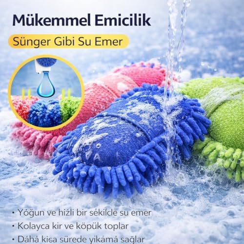 SOGUD Mikrofiber Araç Yıkama Süngeri Mavi – Eldiven Tipi Oto Yıkama Süngeri, Çizmez Temizlik, Yüksek Emici Makarna Sünger, Araç Temizlik Eldiveni, Oto Detay Temizlik Bezi