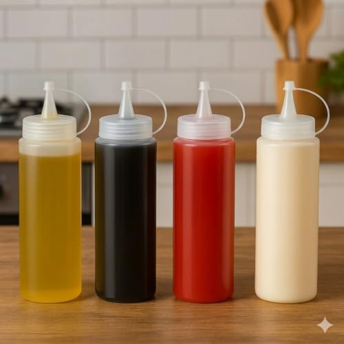 2'li Sıkılabilir Plastik Sos Şişesi ve Yağdanlık Seti | Kapaklı Sızdırmaz Sıvı Sos Kabı | Ketçap, Mayonez, Zeytinyağı Dispenseri | Mutfak Tipi Profesyonel Sosluk 700 ml