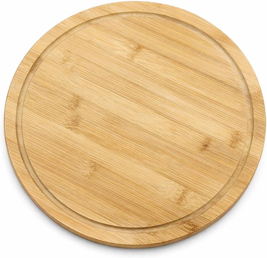 Bambu Pizza Servis Tabağı 32 cm – Yuvarlak Ahşap Sunum Tepsisi, Doğal Bambu Kesme & Servis Tahtası, Pizza & Kahvaltı Sunumu İçin
