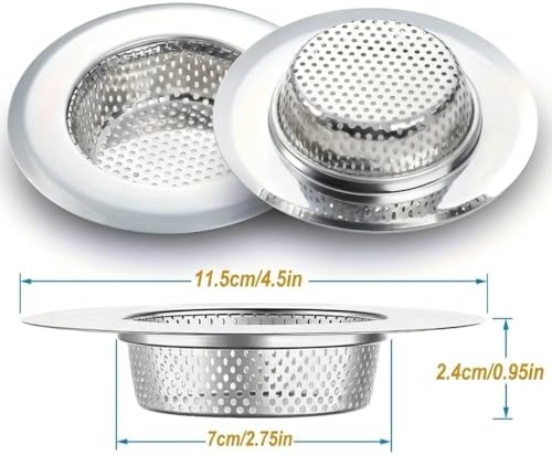 11.5cm Paslanmaz Çelik Evye Süzgeci, Tıkanma Önleyici Metal Lavabo Filtresi, Mutfak Lavabo Gider Süzgeci, Kolay Temizlenir