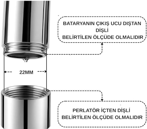 İlhan Pro Metal Perlatör Musluk Ucu, F22-1, 360° Döner, Dişi İç Dişli, Uzatmalı, Krom