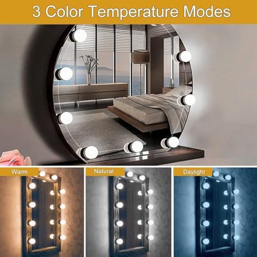 Alternative view of SENON Hollywood Tarzı Makyaj Aynası LED Işıkları 10 Ampul 3 Renk Tonu 10 Kademe Ayarlanabilir Parlaklık Yapıştırmalı Montaj Makyaj Ayması İçin 10 Led Lamba