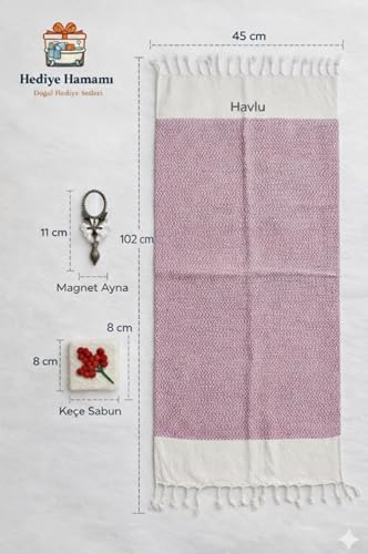 Hediye Hamamı 3'lü Avantajlı Keçe Sabunlu Set - Magnet Aynalı, 3 Havlu ve Doğal Lifli Sabun - Spa Banyo Hediye Kutulu (mor pembe kırmızı)