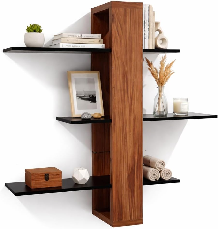 Alternative view of Dekoratif Duvar Rafı Demonte Modern Asimetrik Kitaplık – MDF Ahşap Duvara Monte Raf, Salon Mutfak Banyo İçin Şık Organizer Raf 50x60 cm
