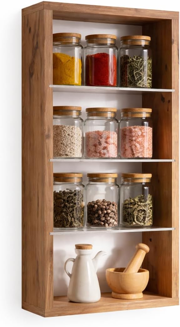 Alternative view of 30x60 cm Pleksi Raflı Dekoratif Duvar Rafı – Geniş Mutfak Baharat Rafı, Duvara Monte Organizer Raf, Banyo ve Mutfak İçin Modern Ahşap Raf