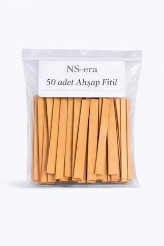 50 Adet Ahşap Fitil - 15 cm uzunluk, 1.5 cm Genişlik, Mum Yapımı İçin Doğal Ahşap Fitil Seti