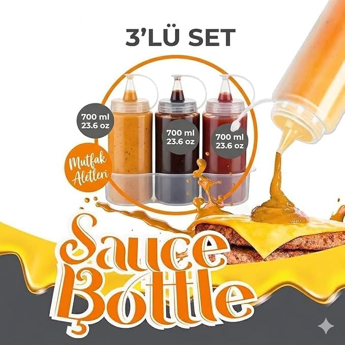 Alternative view of 3'lü Sos Şişesi Paketi (700 ml) - Sızdırmaz Kapaklı Ketçap, Mayonez ve Sos Sıkma Şişesi Takımı