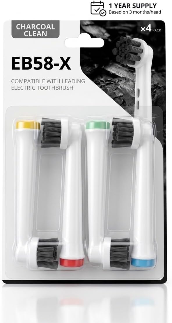 Alternative view of EB58-X Aktif Kömürlü Diş Fırçası Yedek Başlığı, Oral-B ile Uyumlu, Doğal Beyazlatma, Derin Plak Temizliği, 4'lü Paket