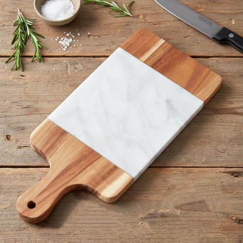 Alternative view of Akasya Mermer Sunumluk 33x13 cm - Doğal Ahşap ve Beyaz Mermer Detaylı Peynir, Şarküteri ve Kahvaltı Sunum Tahtası