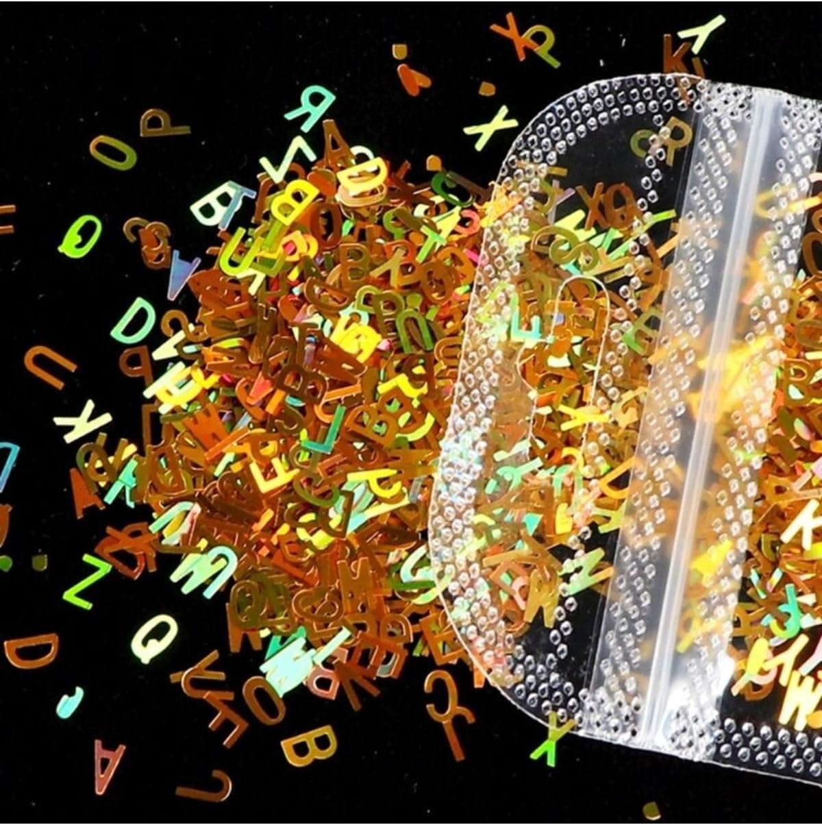 Hologram Harf Glitter 5gr Altın Renk, Epoksi Reçine Alfabe Holografik Tırnak Makyaj Süs Malzeme