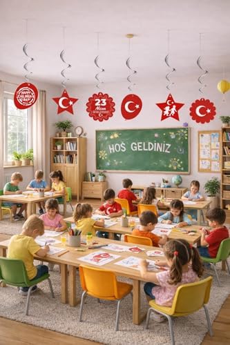 23 Nisan Süsleri 23 Nisan Hediyeleri İpli Ay Yıldızlı Bayrak 50 li 6'lı Sarkıt
