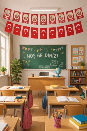 Alternative view of 23 Nisan Süsleri 23 Nisan Hediyeleri İpli Ay Yıldızlı Bayrak 50 li, 50'li mini i̇pli ata baskılı bayrak
