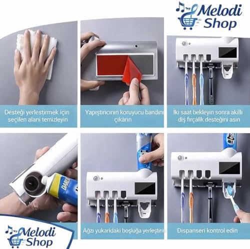 Akıllı UV Sterilizasyonlu Diş Fırçası Tutucu ve Otomatik Diş Macunu Dispenseri – Sensörlü Çalışma, Güneş Enerjili Şarj, Duvara Monte, Çoklu Fırça Kapasiteli, Hijyenik Kurutma Özellikli Modern Banyo Or
