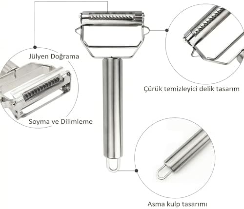 Alternative view of Paslanmaz Çelik 2 Başlıklı Jülyen Soyacak ve Sebze Meyve Soyucu - Pratik Mutfak El Aletleri, Çok Fonksiyonlu Patates Havuç Soyacağı ve Jülyen Kesici