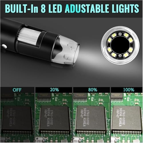 Dijital Mikroskop Kamera, 1000X Büyütme Kapasitesi, 1080P Full HD Fotoğraf ve Video Kaydı, 8 Led Işıklı Kamera, 360 Derece Dönebilir Gövde, Tüm Telefon ve Bilgisayarlarla Uyumlu Mikroskop Kamera