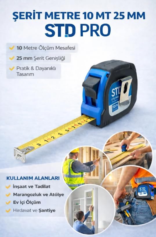 Alternative view of STD PRO Şerit Metre, 10m Uzunluk, 25mm Genişlik, Pratik ve Dayanıklı Tasarım, İnşaat ve Tadilat için