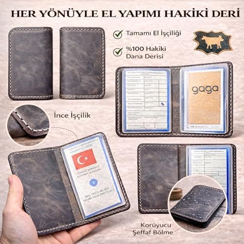 Alternative view of Gaga Hakiki Deri Ruhsat Kabı – El Yapımı Araç Evrak Cüzdanı ve Ruhsat Kılıfı, Günlük Kullanım İçin İnce ve Dayanıklı Tasarım, Ehliyet ve Belgeler İçin Şeffaf Bölmeli Kompakt Organizer - Gri