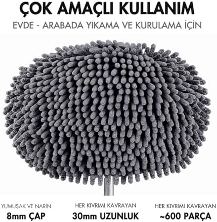 Alternative view of Mikrofiber Araç Temizleme Mopu, Teleskopik Oto Mop Set, Süper Emici ve Yumuşak Şönil Yıkama ve Kurulama Eldiveni, 18 x 26 cm Mop - 104 cm Uzayan Alüminyum Sap - Gri Renk, F726